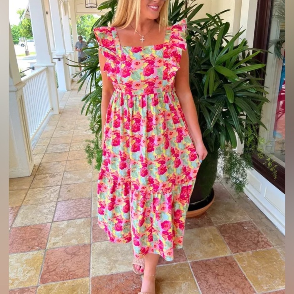 Peyton & Parker Pink Floral Dress Mommy & Me Open Back Ruffle Dress - Picture 2 of 8